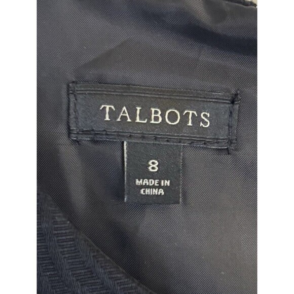 TALBOTS Butterfly Fit & Flare Dress Women 8 Black White Sleeveless Cotton Zip - Picture 3 of 11